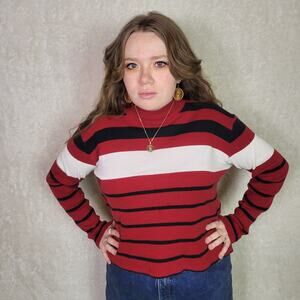 Vintage Casual Corner Annex Red Striped Ribbed Mockneck Sweater, M